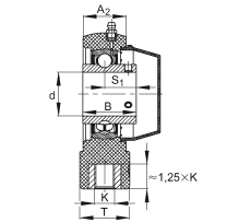 吊裝式軸承座單元 RTUEY40-TV-VA, 塑料軸承座，內(nèi)圈帶平頭螺釘?shù)耐馇蛎媲蜉S承，耐腐蝕設(shè)計(jì)，R 型密封