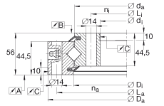交叉滾子軸承 XSU140944, 標(biāo)準(zhǔn)系列 14， 無齒輪齒，兩側(cè)唇密封