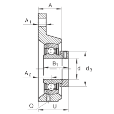 軸承座單元 PCFTR50, 帶三個螺栓孔的法蘭的軸承座單元，鑄鐵，偏心鎖圈，P型密封