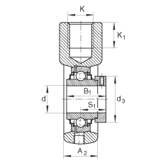 吊裝式軸承座單元 RHE30, 鑄鐵軸承座，帶偏心鎖圈的外球面球軸承，R 密封