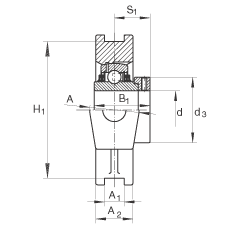 吊裝式軸承座單元 TTUE25, 鑄鐵軸承座，帶偏心鎖圈的外球面球軸承，T 型密封